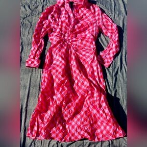 SCOOP busty pink+red Checkered longsleeve dress, size 16/18